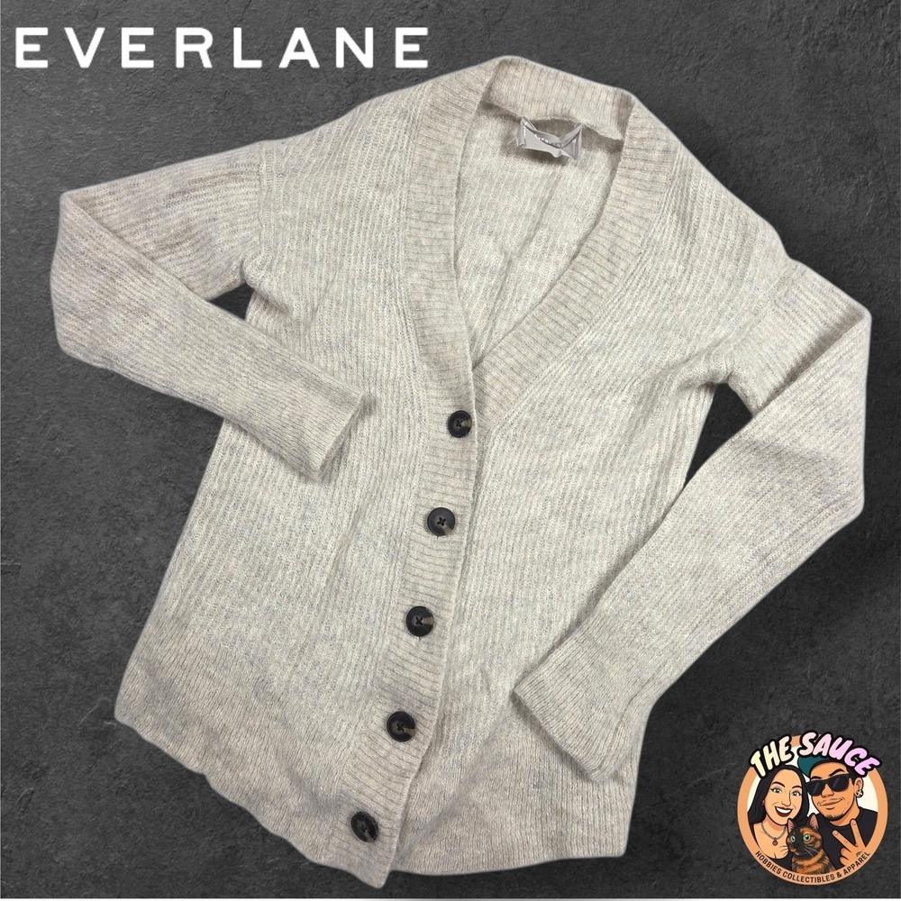 Everlane Alpaca Merino Wool Cardigan Sweater Womens‎ XS Ribbed Knit Classic Cozy